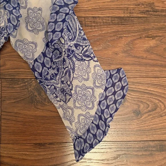 Misa Los Angeles High/Low Bohemian Maxi Dress with Blue and Cream Patterns - Picture 6 of 13